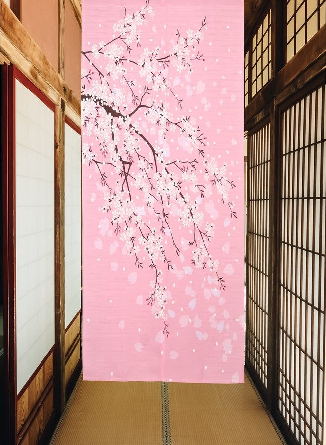 RLoncomix Japanese Noren Long Doorway Curtain Pink Cherry Blossoms Door Curtain Tapestry for Home Kitchen Decoration 33 x 59 inch - Image 2